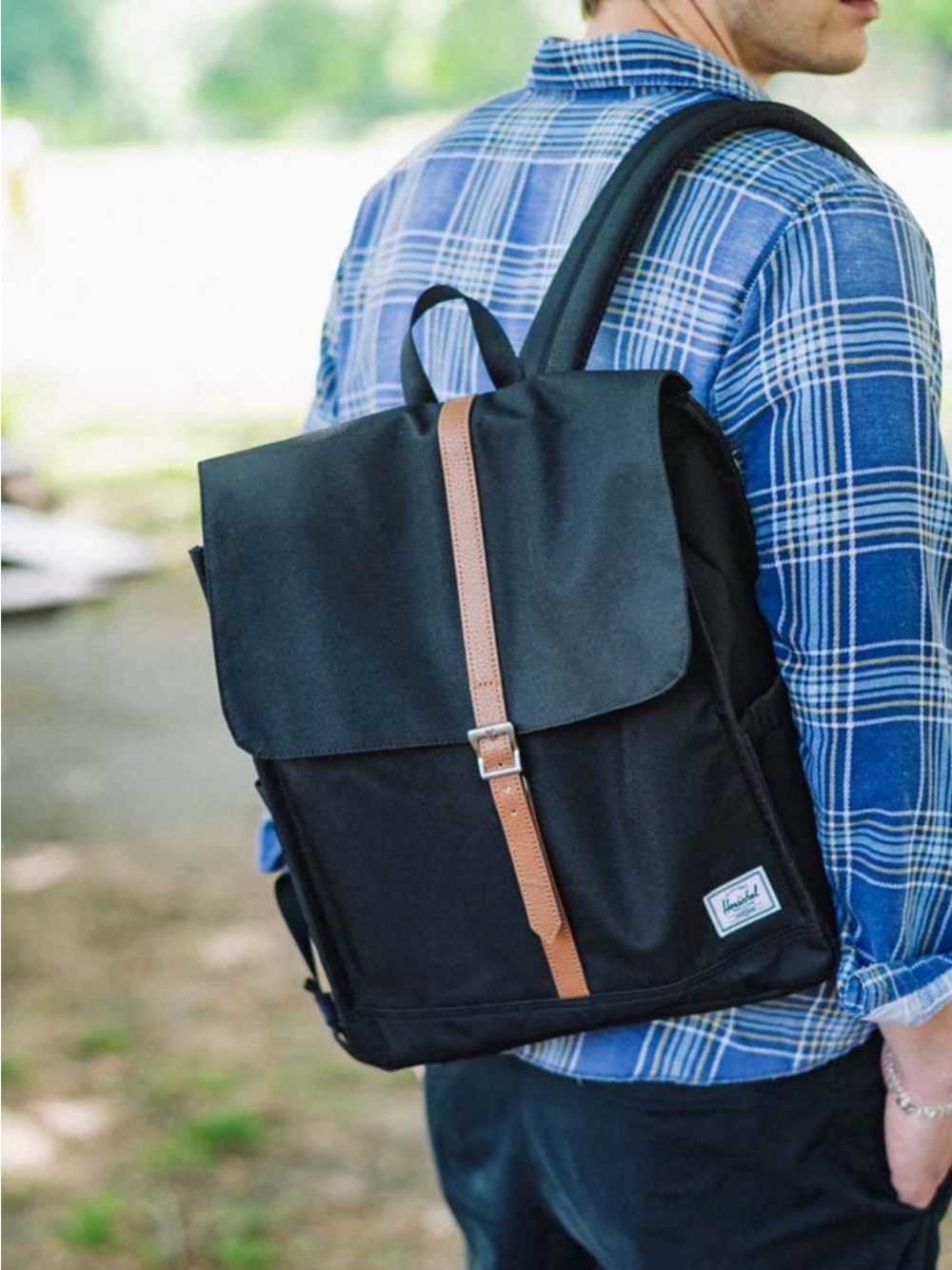 Herschel Supply Company Black Backpack with Brown Strap Accent